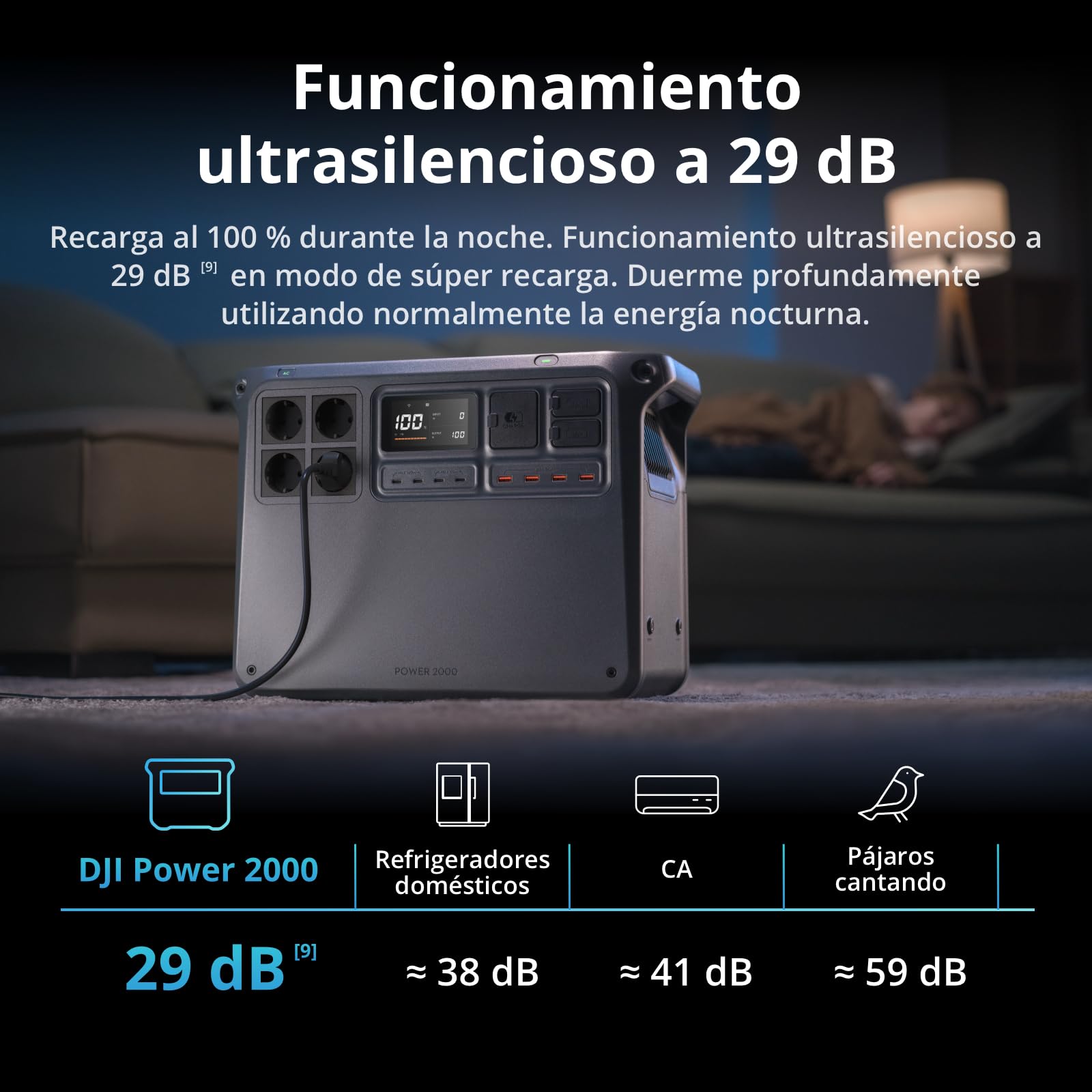 Estación de energía portátil DJI Power 2000 Bundle, Batería LFP de 2048 Wh, Salida estable de 3000 W, Recarga del 0% al 80% en 45 min, Generador eléctrico para el camping y autocaravanas | Tamaño compacto, Salida estable de 3000 W, Recarga rápida, Generad