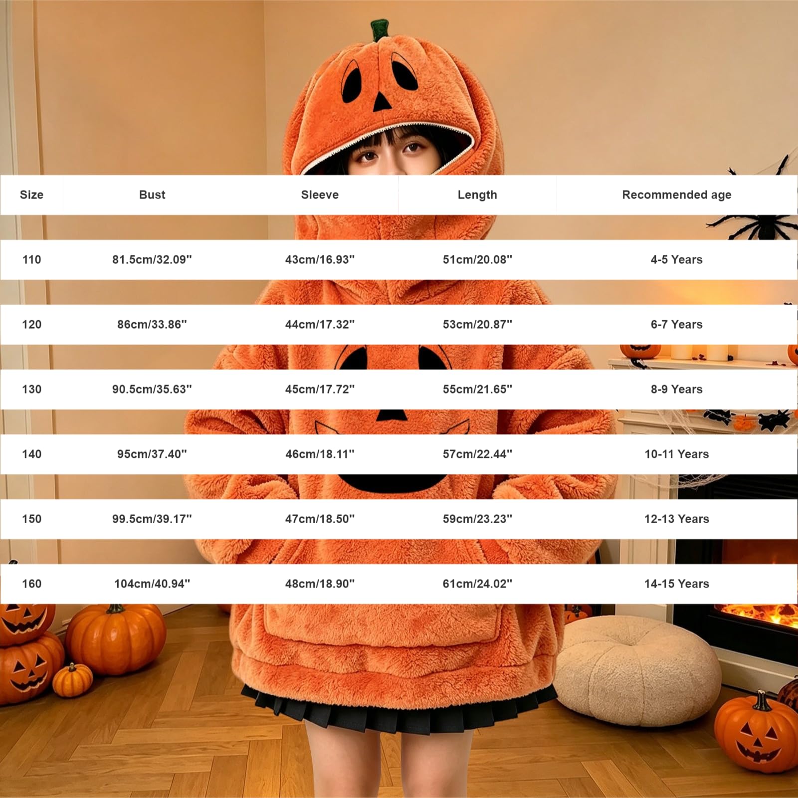 Sudadera con capucha para niñas, diseño de calabaza, para Halloween