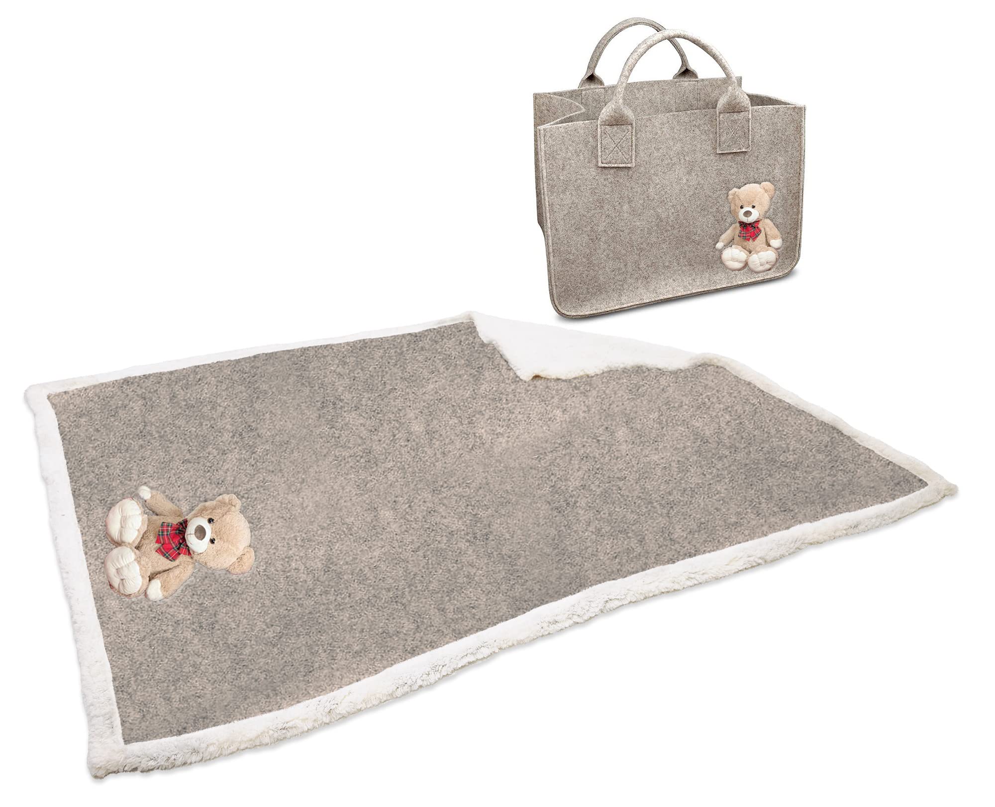 Daunex Plaid In Pile Morbido 130x160cm + Borsa Porta Plaid - Grigio Con Applicazioni