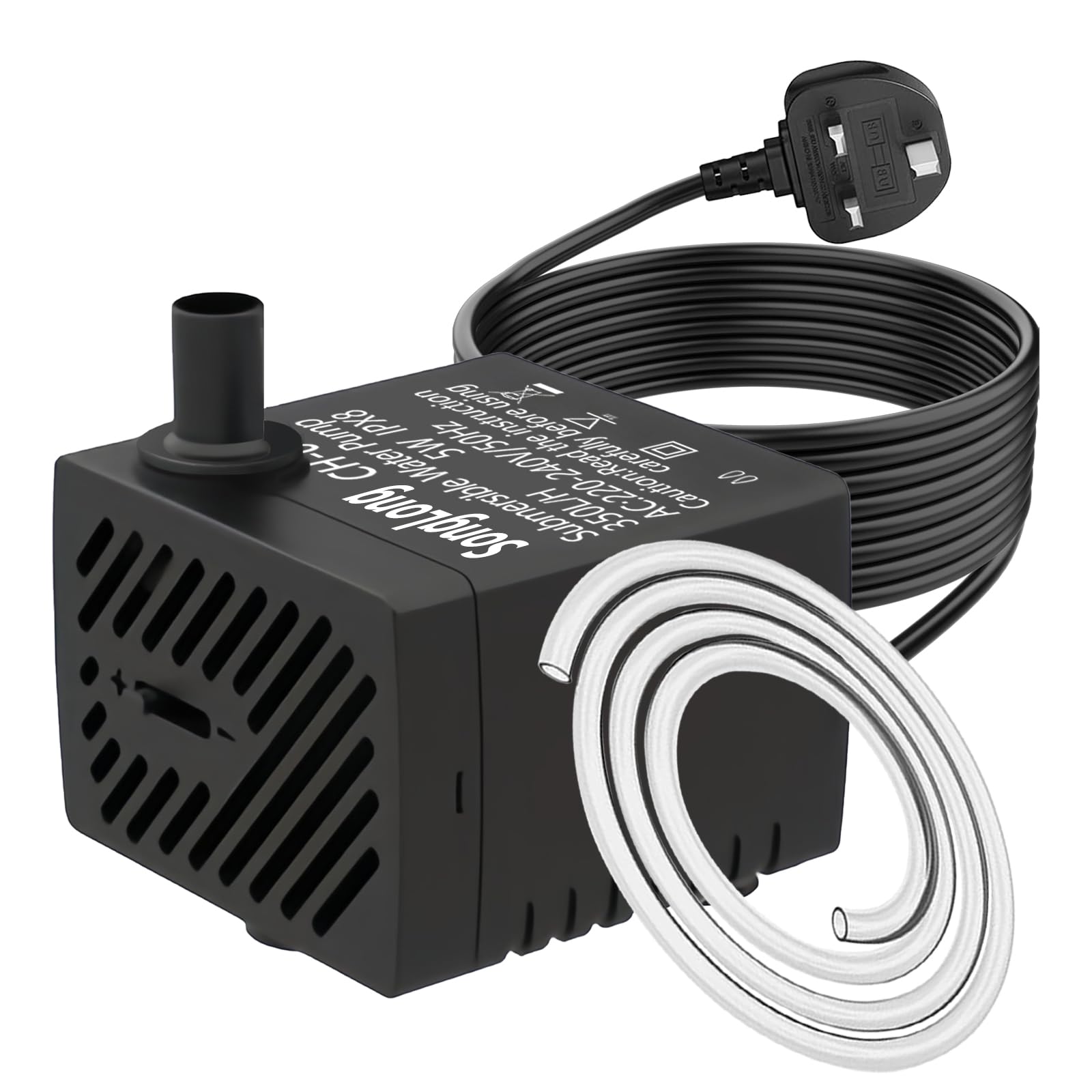 SongLong 350L/H 5W Submersible Water Pump with 3m Cable - Ultra Quiet for Water Features, Hydroponics, Fountains