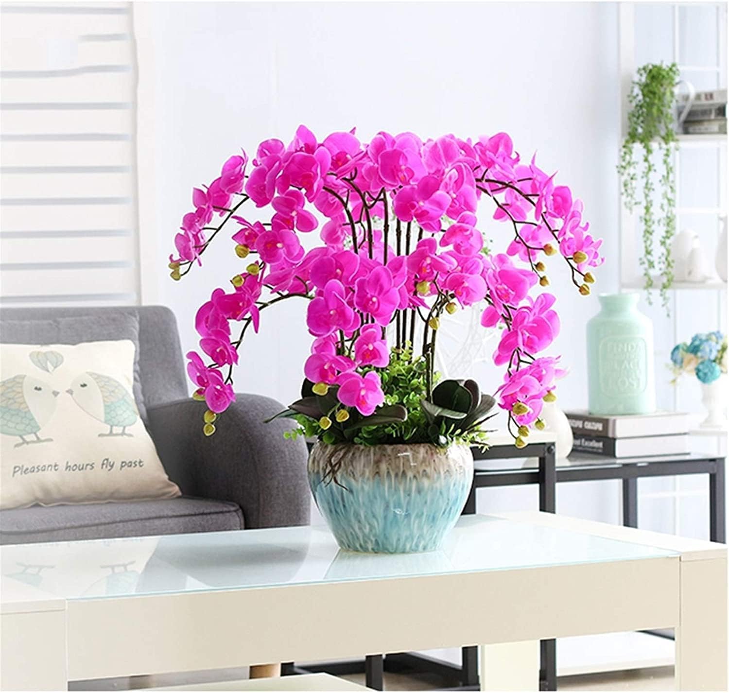 Decorare con Fiori Artificiali, Orchidea Artificiale in Poliuretano Fiori Artificiali Phalaenopsis con Vaso in Ceramica Fiore Artificiale in Vaso 65 cm Fiori Artificiali Finti