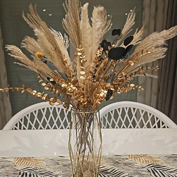 24Pcs Golden Artificial Eucalyptus Stems,15-inch Faux Branches Leaves,Artificial Eucalyptus Branches,Permanent Golden Leaves,Perfect for Styling Vases,Tabletops,and Wedding Celebrations