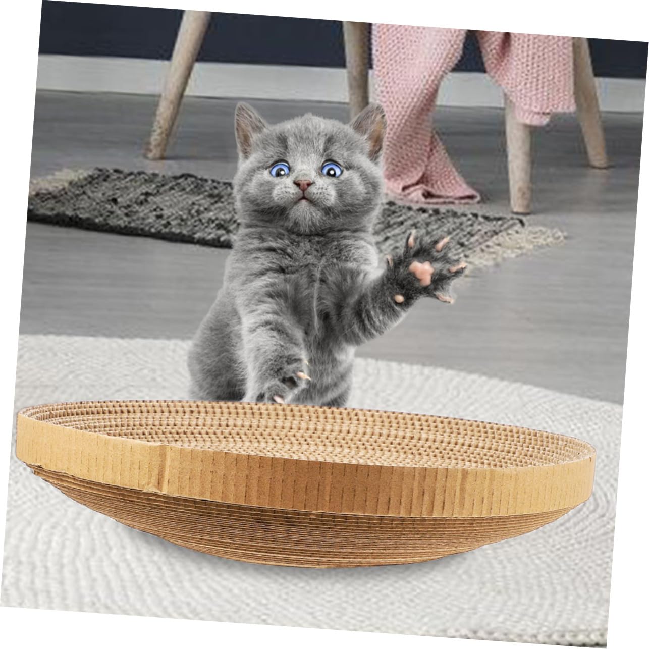 2 Stück Katzen Kratzbrett Ersatz Kern aus Leichter Verschleißfester Papier Wellpappe Runde Kratzmatte für Katzen Einfach Überall Platzierbar Khaki