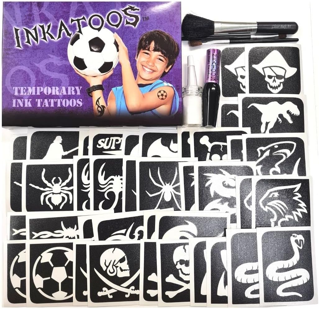 Boys Temporary Tattoo Kit with Black Body Paint - Inkatoo
