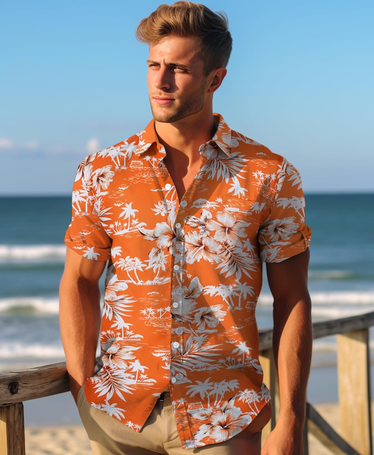 Yoimira Mens Hawaiian Shirts Short Sleeve,Print Mens Casual Button Down Floral Summer Beach Shirt - Image 2