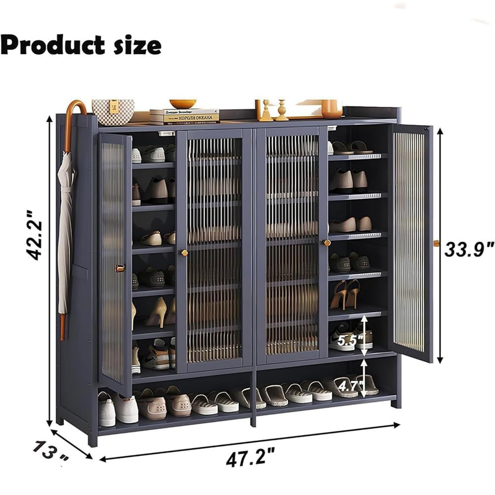 Generisch Schuhschrank Holz mit Korbgeflecht-Türen Moderner Bambus Schuhschränke Schuhschrank Schmal mit Stauraum Shoes Cabinet für Flur Wohnzimmer Schlafzimmer (E)