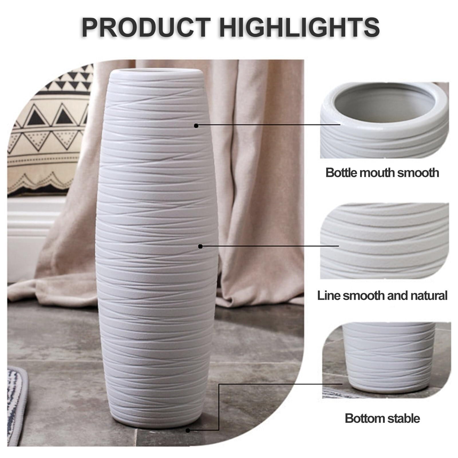 Amazon.co.jp: 背の高い白いフロア花瓶、パンパスグラス用の大きな素朴