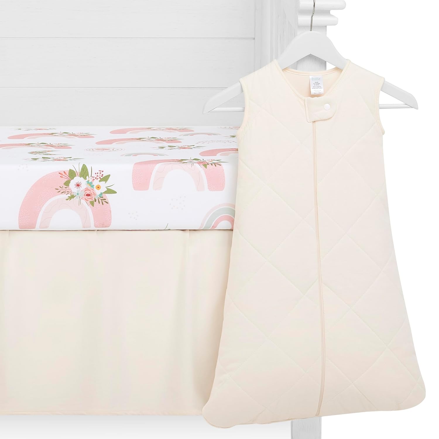 Evolur Rainboho 3 Piece Crib Bedding Set, Machine Washable, Soft and Breathable Toddler Bedding Set, Includes Fitted Sheet, Wearable Blanket and Crib Skirt