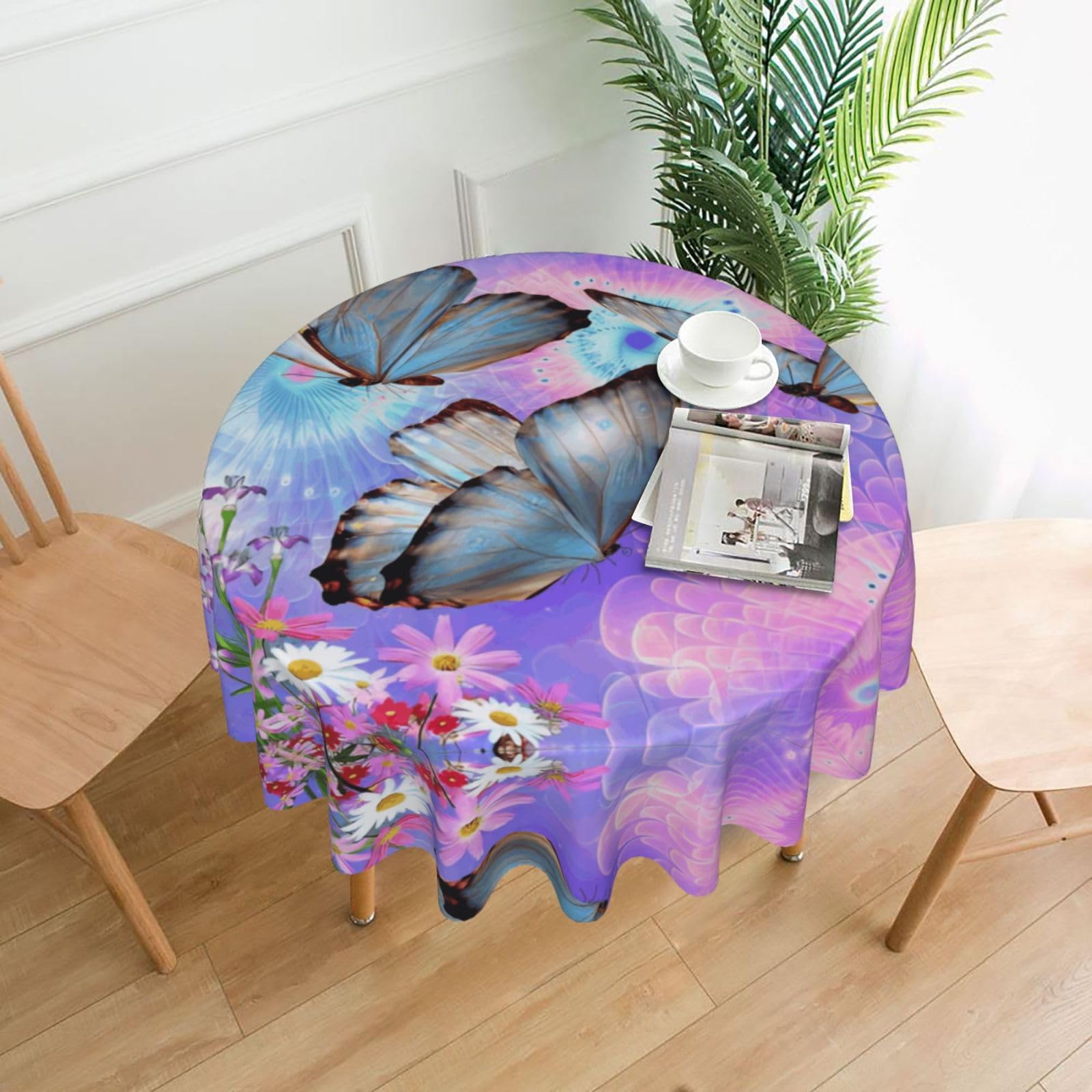 hhxvcv Flowers Colorful Butterfly Round Tablecloth – Dining Table Cover
