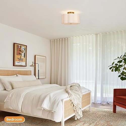Miniatura 6 de Modern Flush Mount Ceiling Light,3-Light Nursery Light Fixture with Petal-Type White Fabric Shade,12.6 Farmhouse Drum Ceiling Light Fixture for