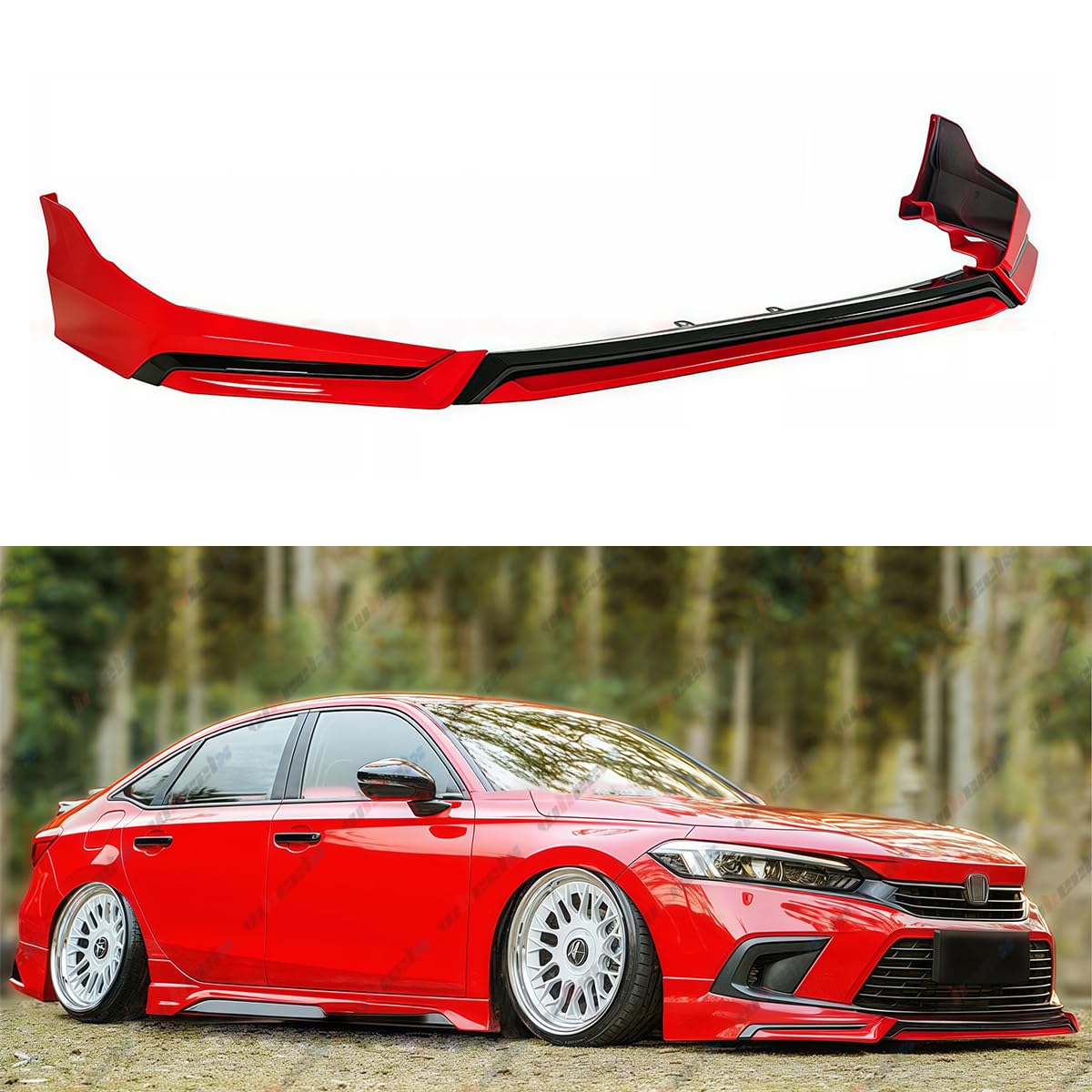 Photo 1 of WheelX Front Lip Compatible with 2022-2024 Honda Civic, V3 Style Air Dam Lower Chin Bumper Splitter Protection Body Kit Fits for 4-Door Sedan & Hatchback 2022 2023 2024 (Rallye Red R513)