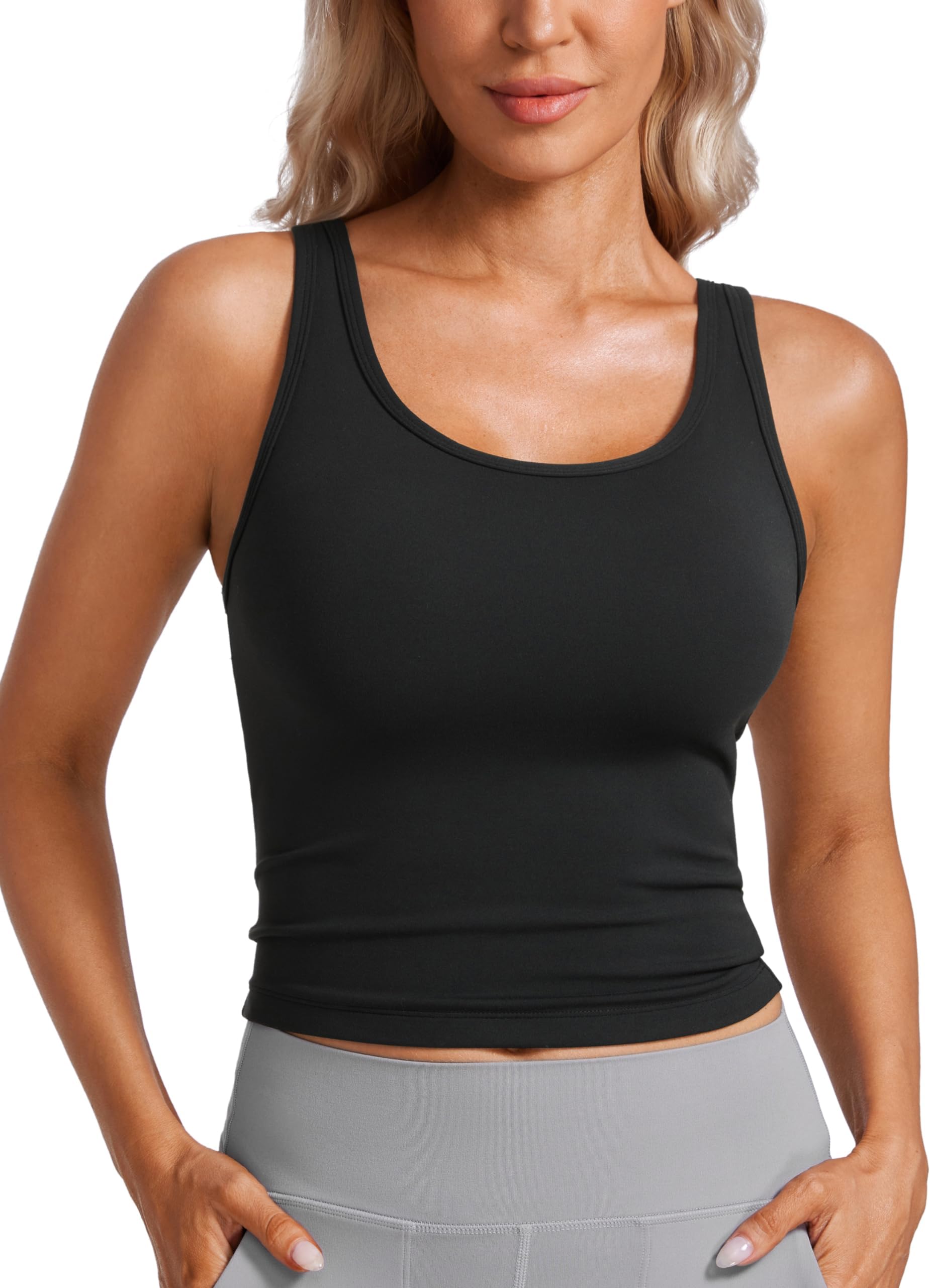 Womens Butterluxe Double Lined Tank Tops Scoop Neck Racerback Workout Tanks Sleeveless Casual Cropped Top