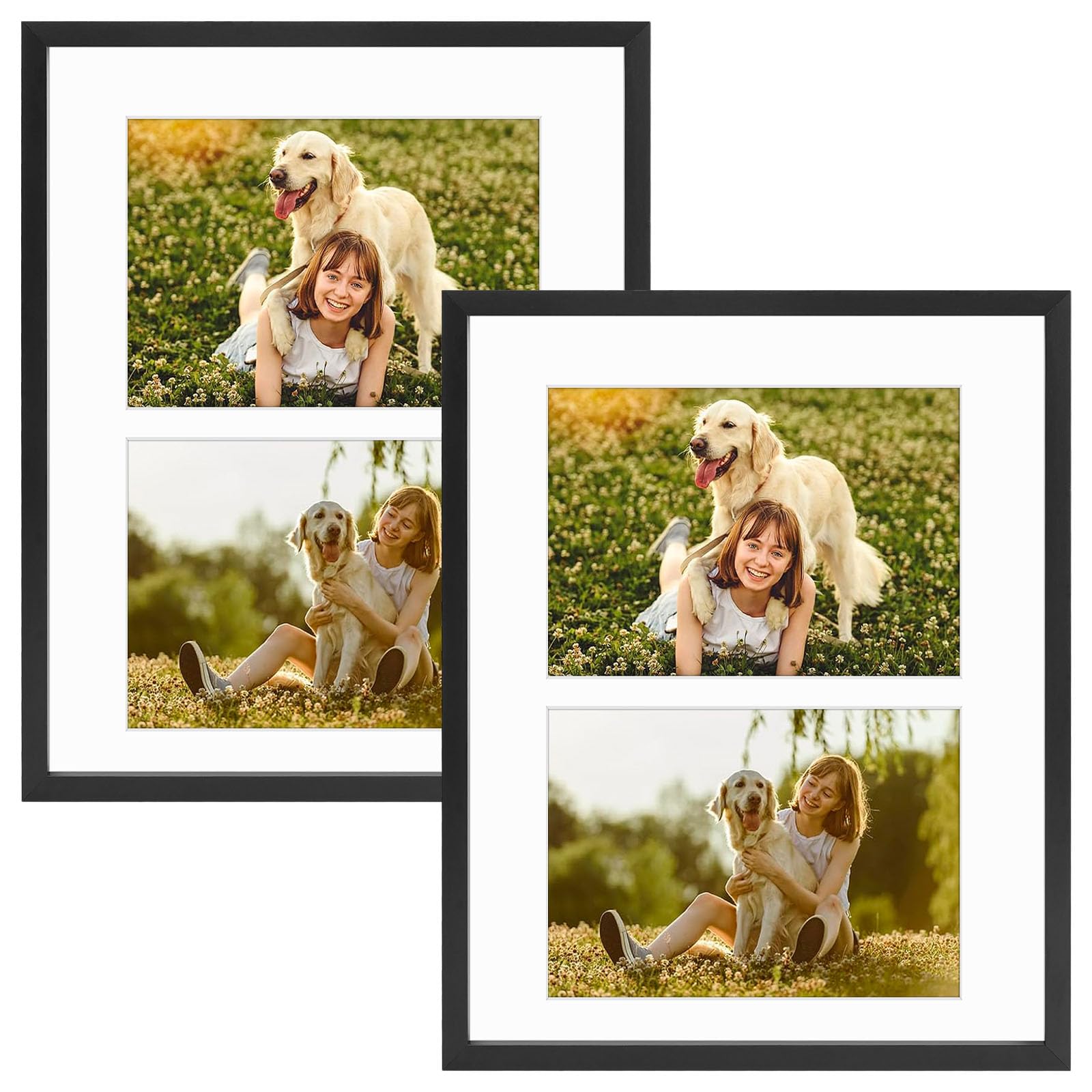 Golden State Art, 4x6 Aluminum Collage Frame, Displays 6x4 Pictures With 2 Openings Mat or One 8x10 Photo, Real Glass, Portrait/Landscape Wall/Tabletop Display, Black, 2 Pack