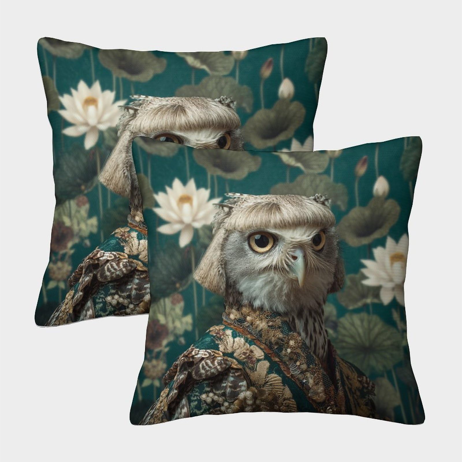 kaiyun 2 Pack Fashionable Wild Owl,White Lotus Aesthetics Pillow Case Home Decoration Sofa Cushion Cover 50x50cm