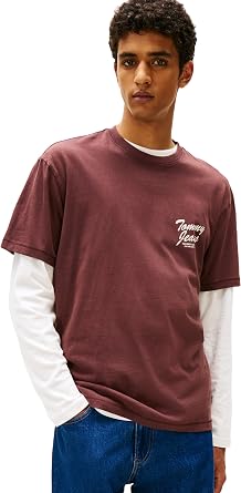 Tommy Jeans Mens Short Sleeve Cotton T-Shirts with Logo and Printed Back Graphic