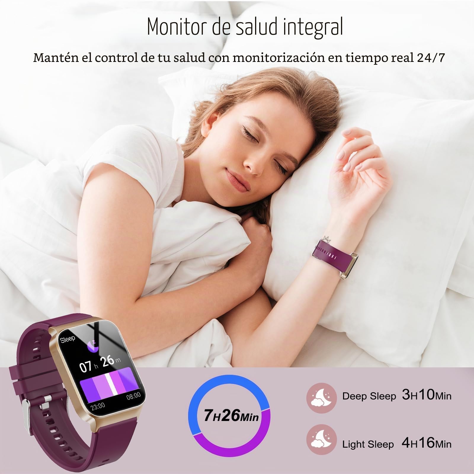 STECEi Reloj Inteligente Mujer con Llamada, 1,85" Smartwatch con 110+ Modos Deportivos, Monitor de Ritmo Cardíaco y Sueño, Impermeable IP68 Inteligente con DIY Esfera Reloj, Podómetro, Rojo Vino