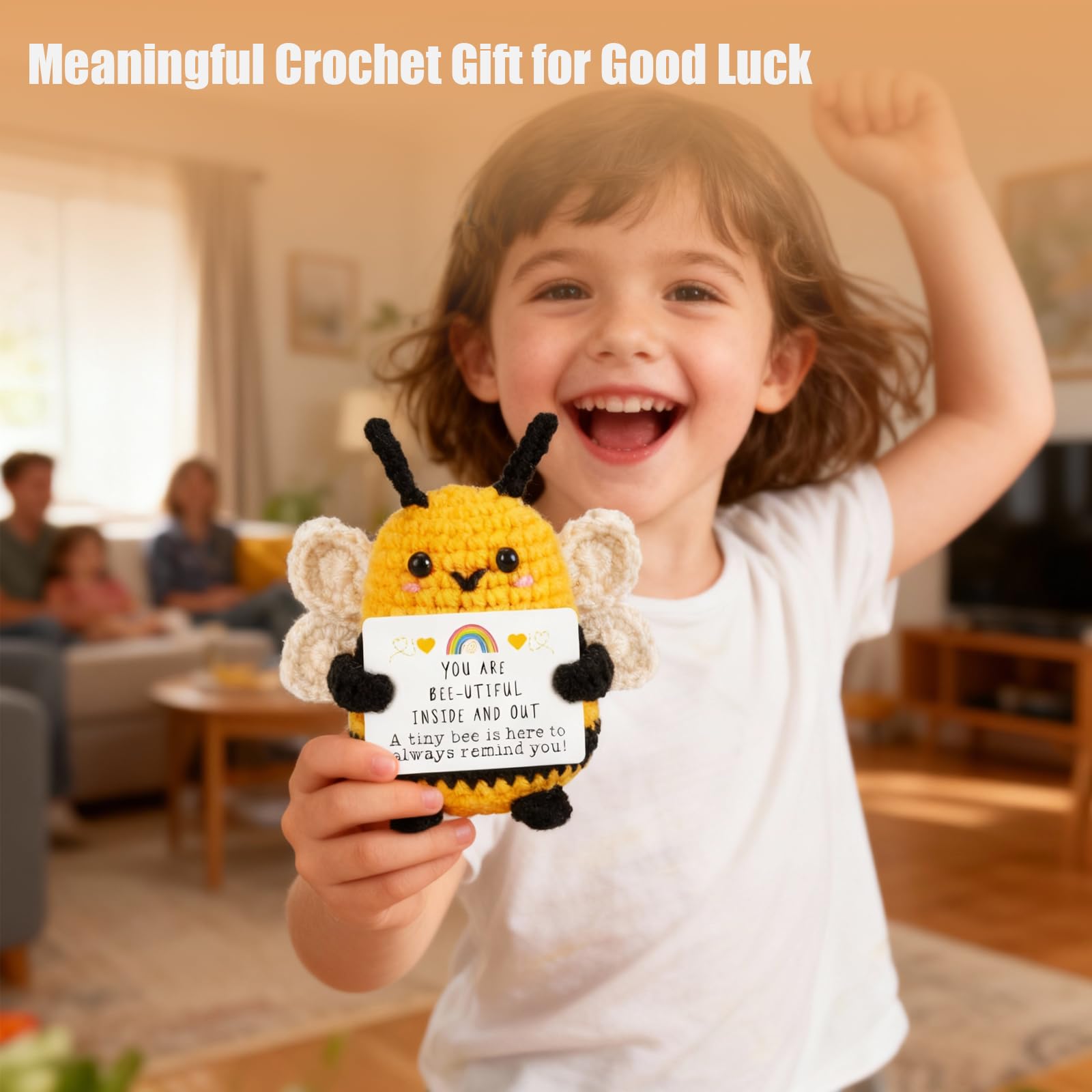 Positive Crochet Animals, Positive Gifts, Handmade Crochet Bee Plush with Flower - Image 4