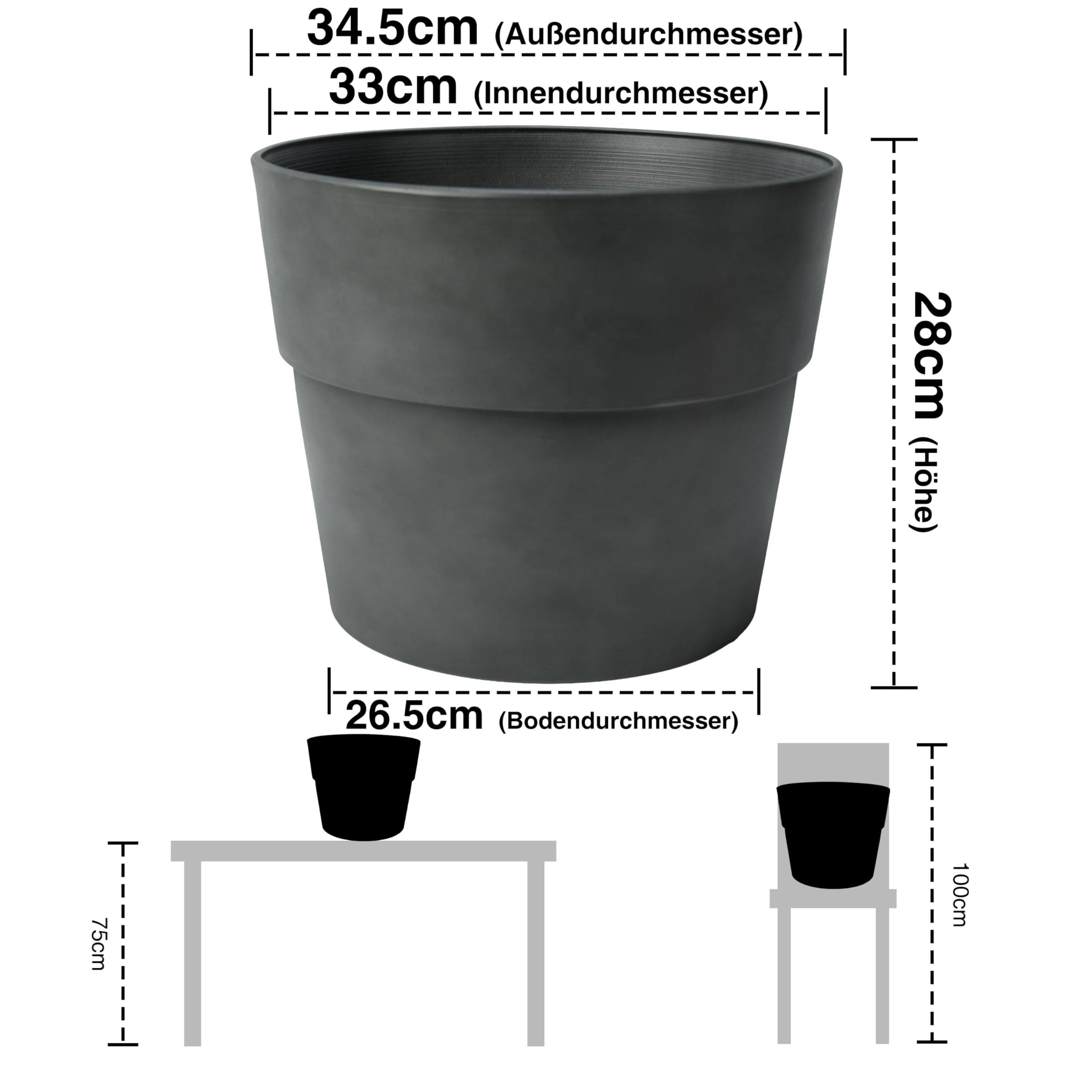 Zedelmaier 2er-Set Blumentöpfe Outdoor, wetterfest, 34,5 cm, Steingrau | Dickwandige Übertöpfe, stabil & standfest, matte Betonoptik, Blumentopf außen für Balkon, Terrasse, Garten & Hauseingang
