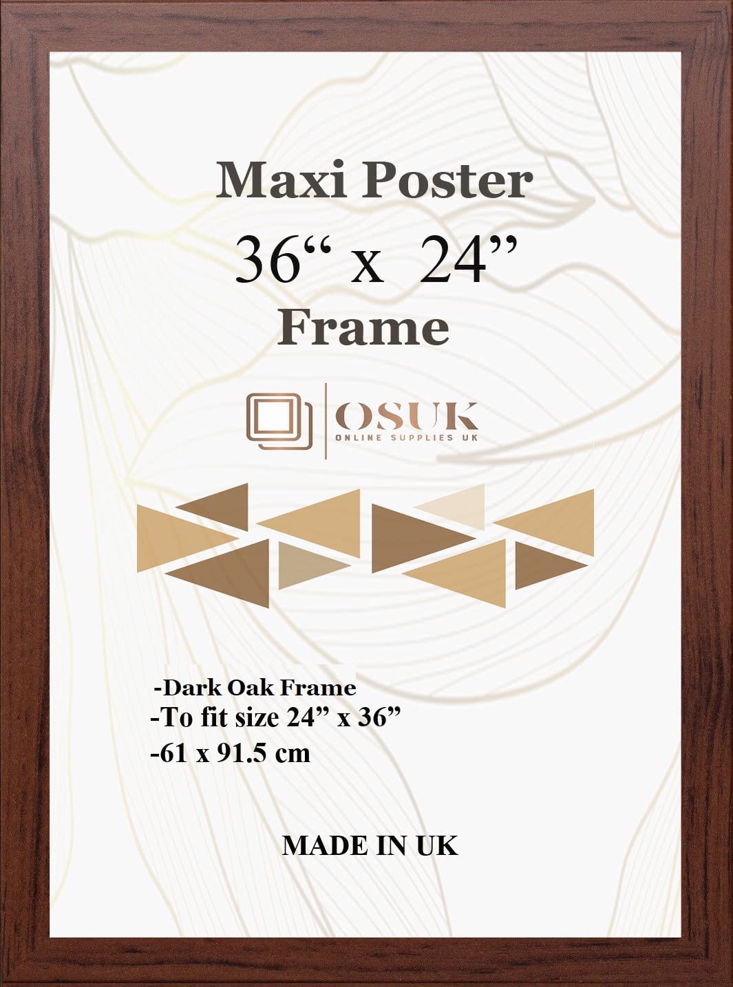 Dark Oak Maxi Poster Frame 61 x 91.5cm Large Photo Frame 36 x 24 Inch Picture Frames With Clear Perspex Front & Wall Mounting Dark Oak 24" x 36" Frame