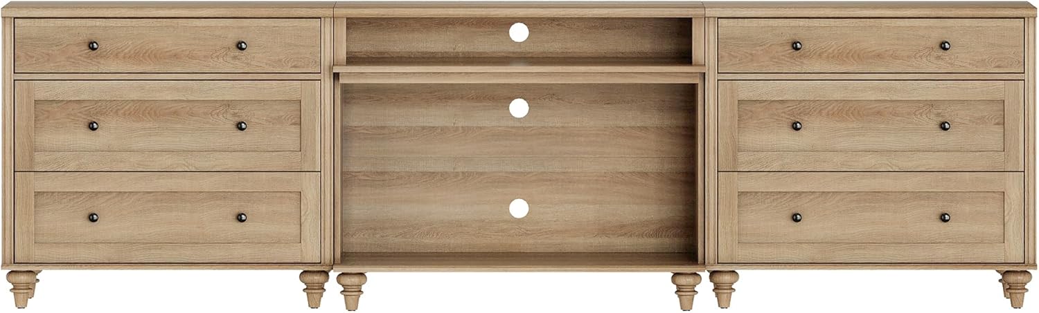 Wampat Oak TV Stand for 75/80/85/90 Inch TVs - Large Console with 6 Drawers, Home Entertainment Center for Living Room, Bedroom
