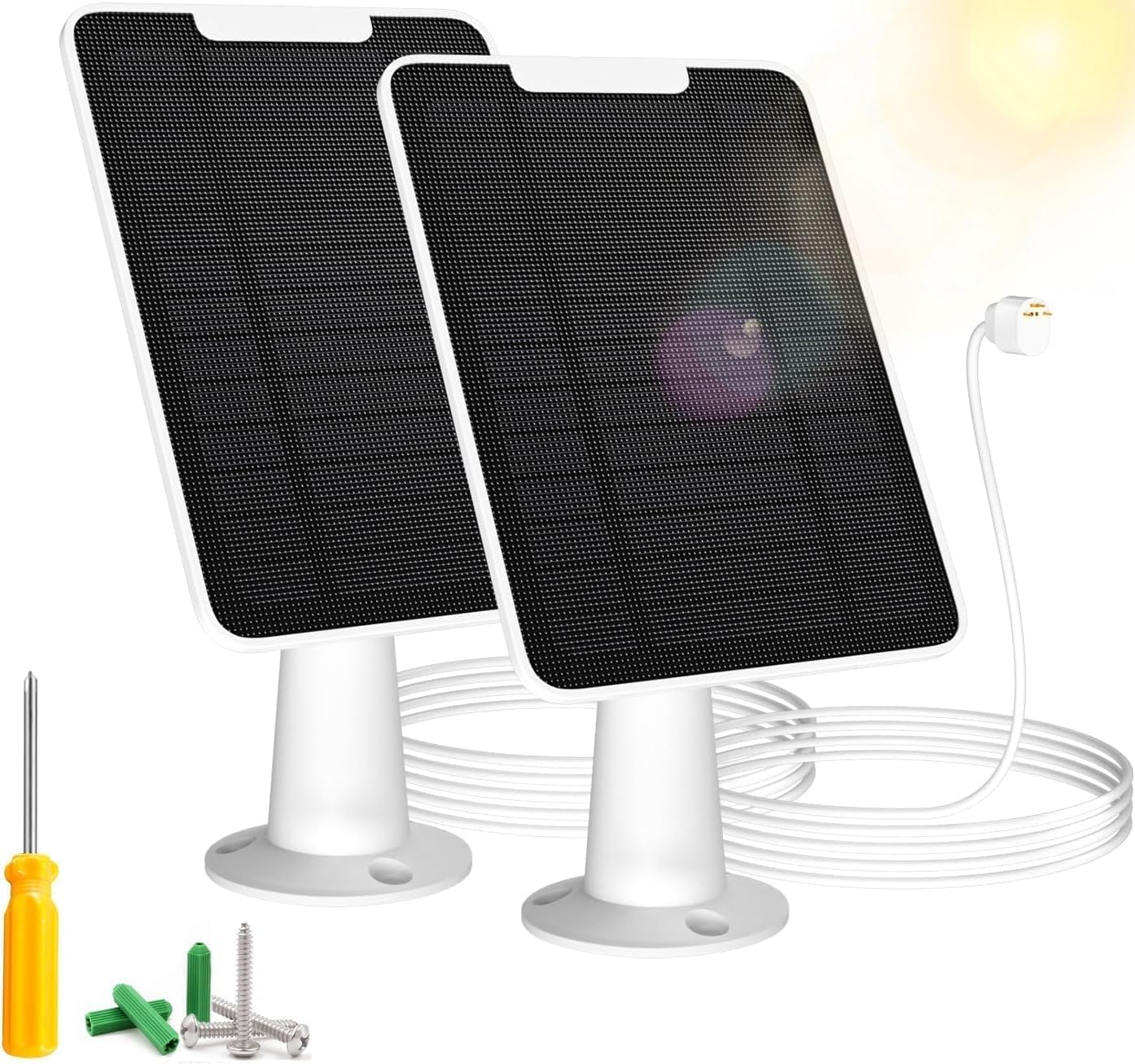 2 Pack Solar Power for Google Nest Cam, Solar Panel Charger Compatible with Google Nest Camera Outdoor&Indoor(Battery Version), IP65 Weatherproof,w/Secure Wall Mount&Screwdriver, 13ft Cable