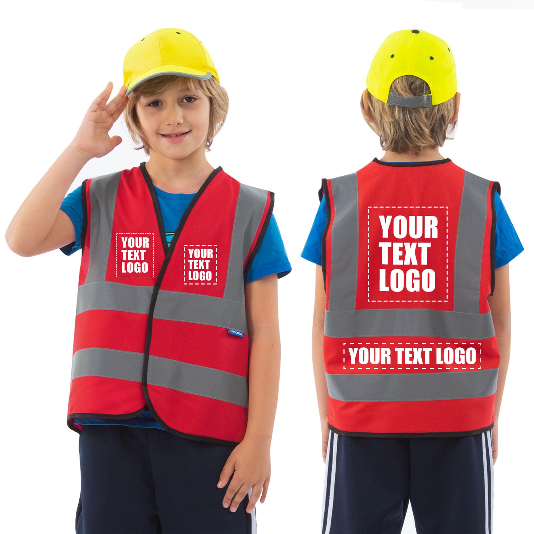 Red 6-9Y Personalised Printed LOGO SCHOOL Childs high vis vest KIDS high vis Reflective Safety Vest High Visibility child hi viz vis Waistcoat