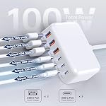 USB C Charger Block, 100W 6 Port PD USB C Charging Station and QC USB A Wall Charger Block Cube, Type C Charging Hub for iPhone 17 16 15 14 13 12 Pro Max iPad Galaxy S25 Pixel, 5ft Extension Cord