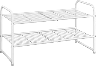 Simple Trending 2-Tier Stackable Shoe Rack, Metal Shoe Shelf Storage Organizer, White