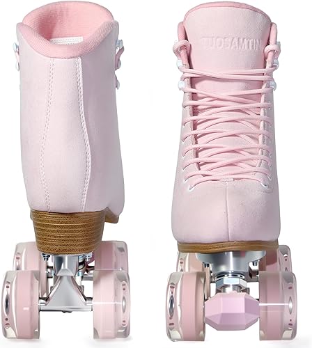 Miniatura 22 de Patines de ruedas para mujeres u hombres con tapones de goma ajustables en altura, patines retro de gamuza para exteriores e interiores