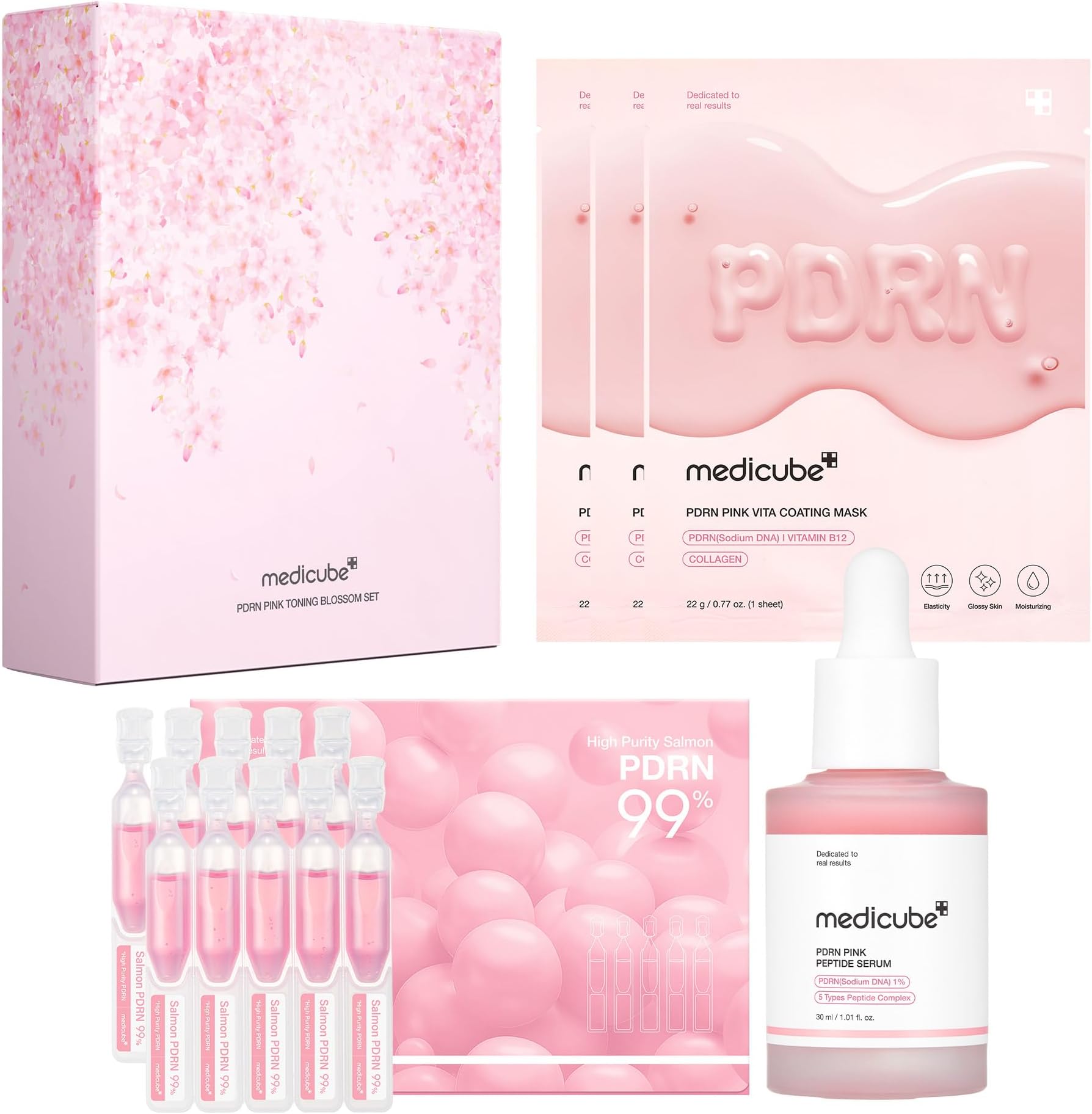 medicube Pink PDRN Trio Gift Set for Glass Glow Skin -Hydrating, Firming, and Radiance-Boosting Skincare Set for Women & Girls | With Salmon DNA PDRN, Peptides and Pink Vitamin | Korean Skincare