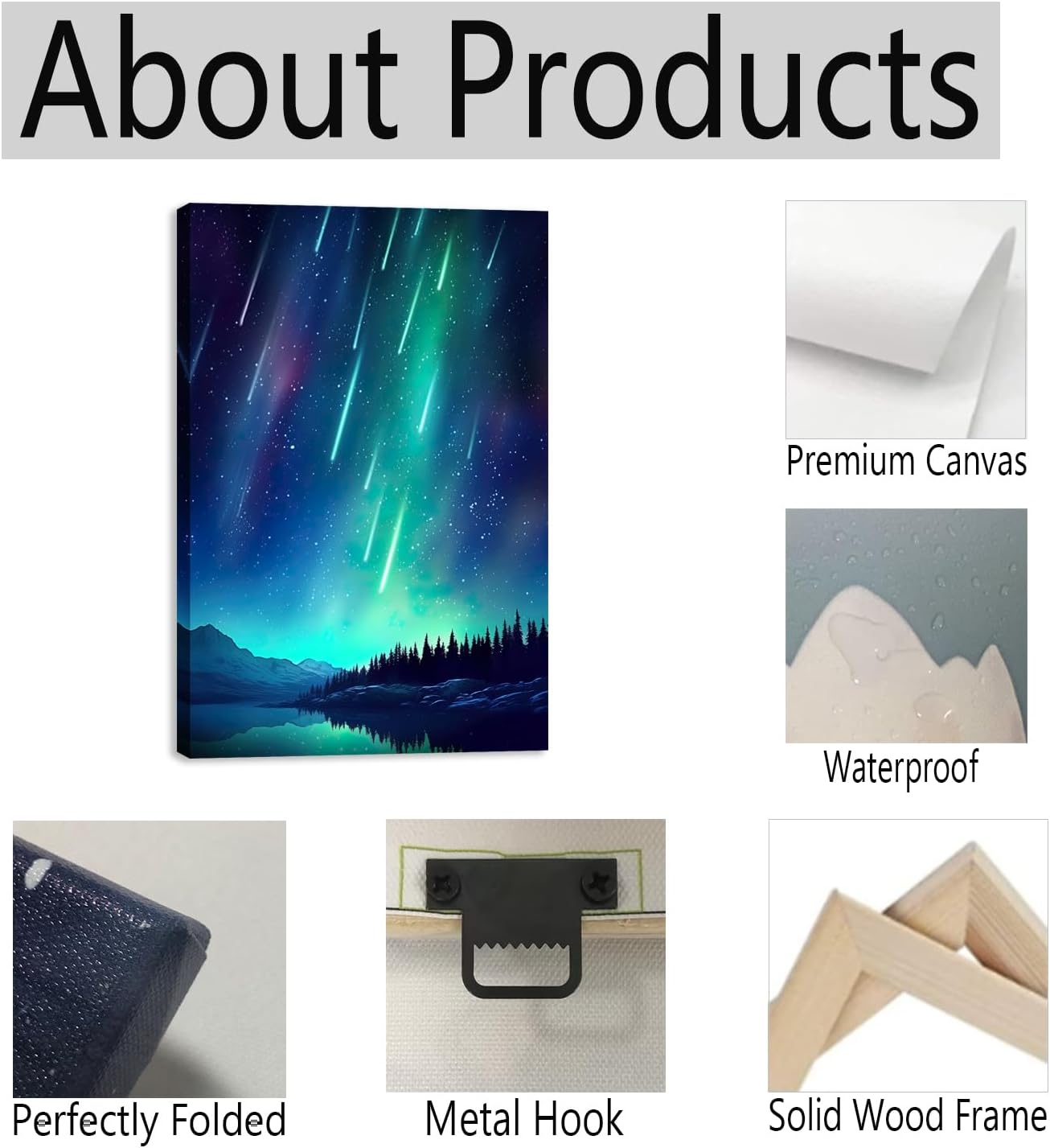 MODOJOART Aurora Canvas Wall Art, Aurora and Meteor Shower Poster Painting Beautiful Nature Scenery Picture Print for Bedroom Study Decor(Artwork-03, 12"x18")