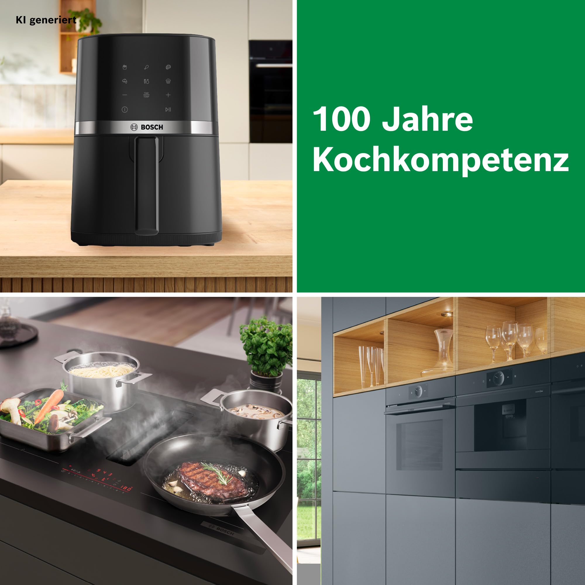 Bosch Heißluftfritteuse Serie 2, 4 L großer Korb für bis zu 2 Personen, Kleine Heißluftfritteuse, 6 Programme, Schwarz, 1.300 Watt, MAF24AB0