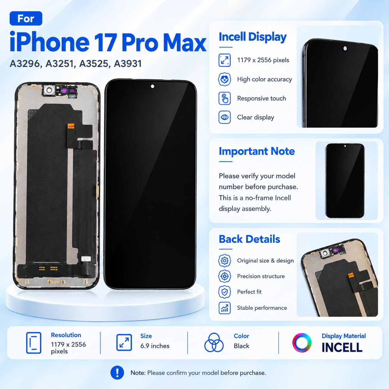 Amazon.co.jp: Incell iPhone 17 Pro Max用スクリーン交換用 iPhone 17