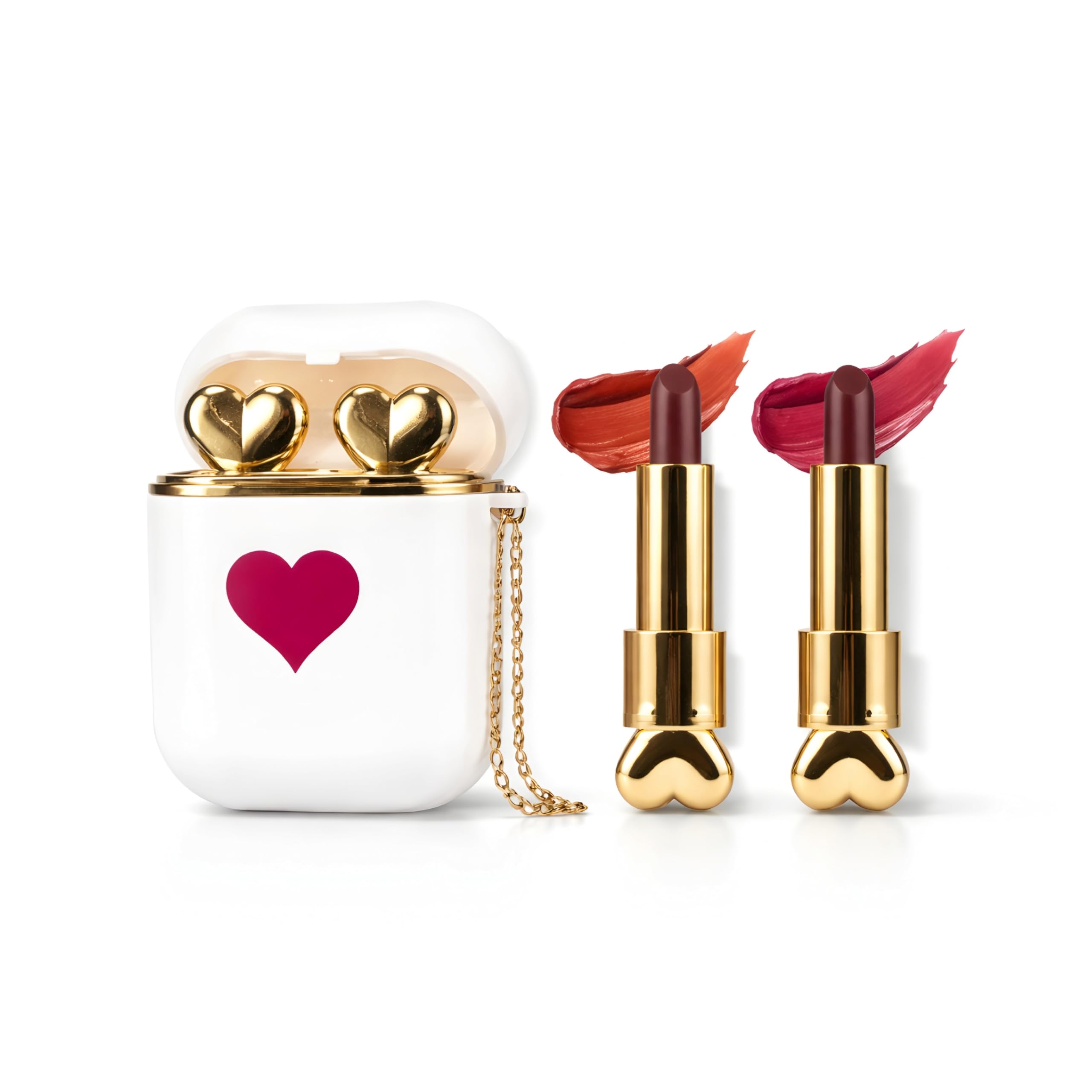 2 in 1 Earbuds Shape Lipstick Set | Dual Tube Matte Lipstick Combo in Earphone Case | Cute Aesthetic Mini Portable Lipstick | Waterproof Long Lasting Soft Velvety Matte Finish (White Case)-image-9