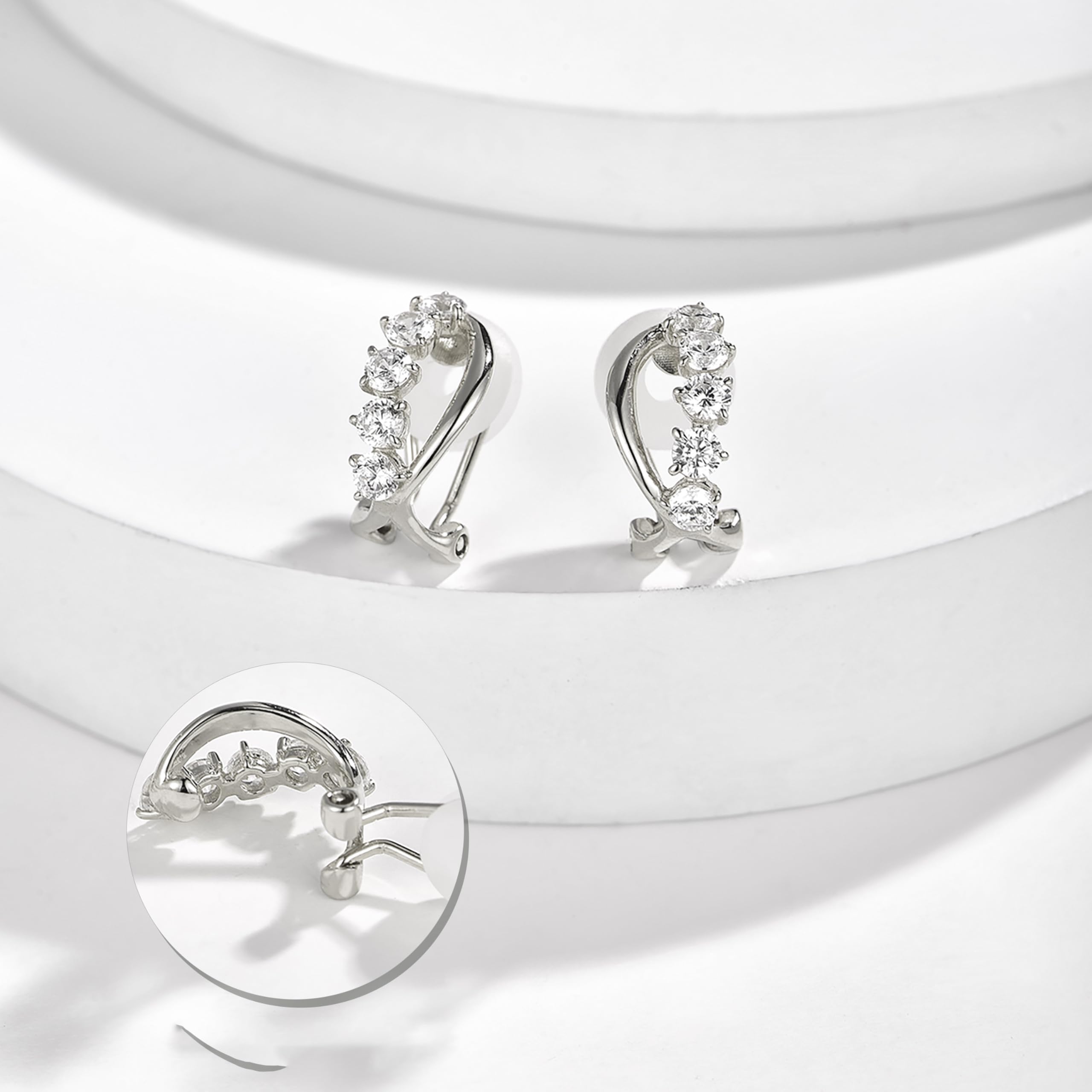 Boucle d'Oreille Clip Femme Argenté et Or Rose avec Zircon Cubique Boucle Oreilles Sans Percage Hypoallergénique Bijoux Femme Raffiné Cadeau pour une Amie