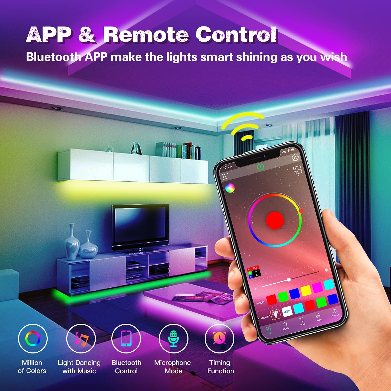 KEXU LED Lights for Bedroom 65.6 ft Music Sync Led Strip Lights Color Changing LED Light Strip LED Lights with App and Remote Lights for Bedroom Kitchen Home Decoration