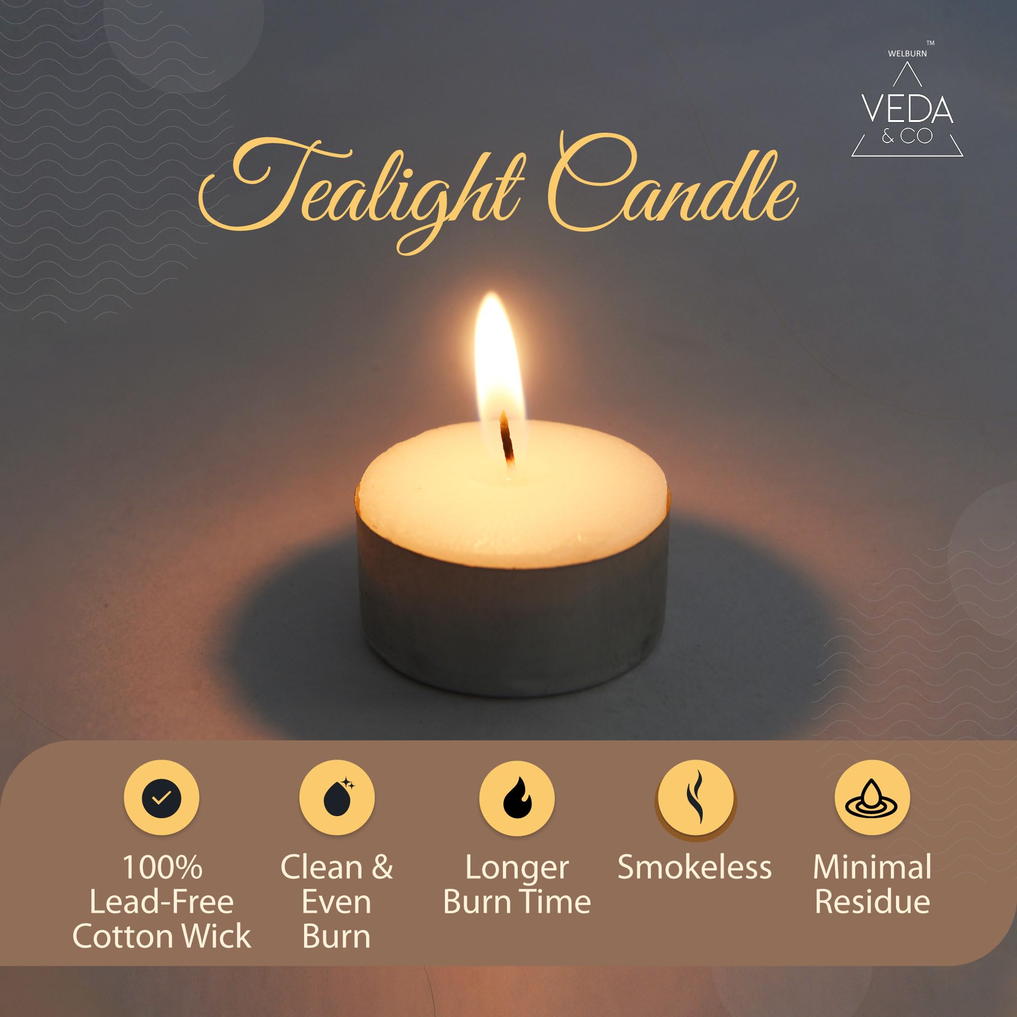 Welburn Veda&Co® Wax Unscented Tealight Candles Pack of 50 for Diwali Decoration | 5 Hours Burning Time | Paraffin Free & Smokeless | Candles for Home Decor, Offices & Special Occasions 1