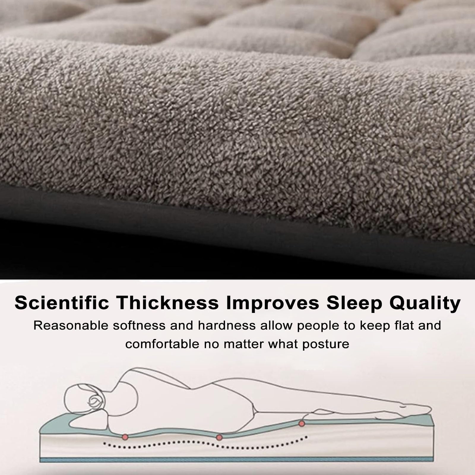 Matelas Futon Japonais Pliable En Peluche épaisse, Matelas De Sol, Surmatelas Futon Simple Ou Double, Lit D'appoint Portable Et Doux Pour Camping-Cars, Chambres D'amis Et Dortoirs(Gray,90x200cm)