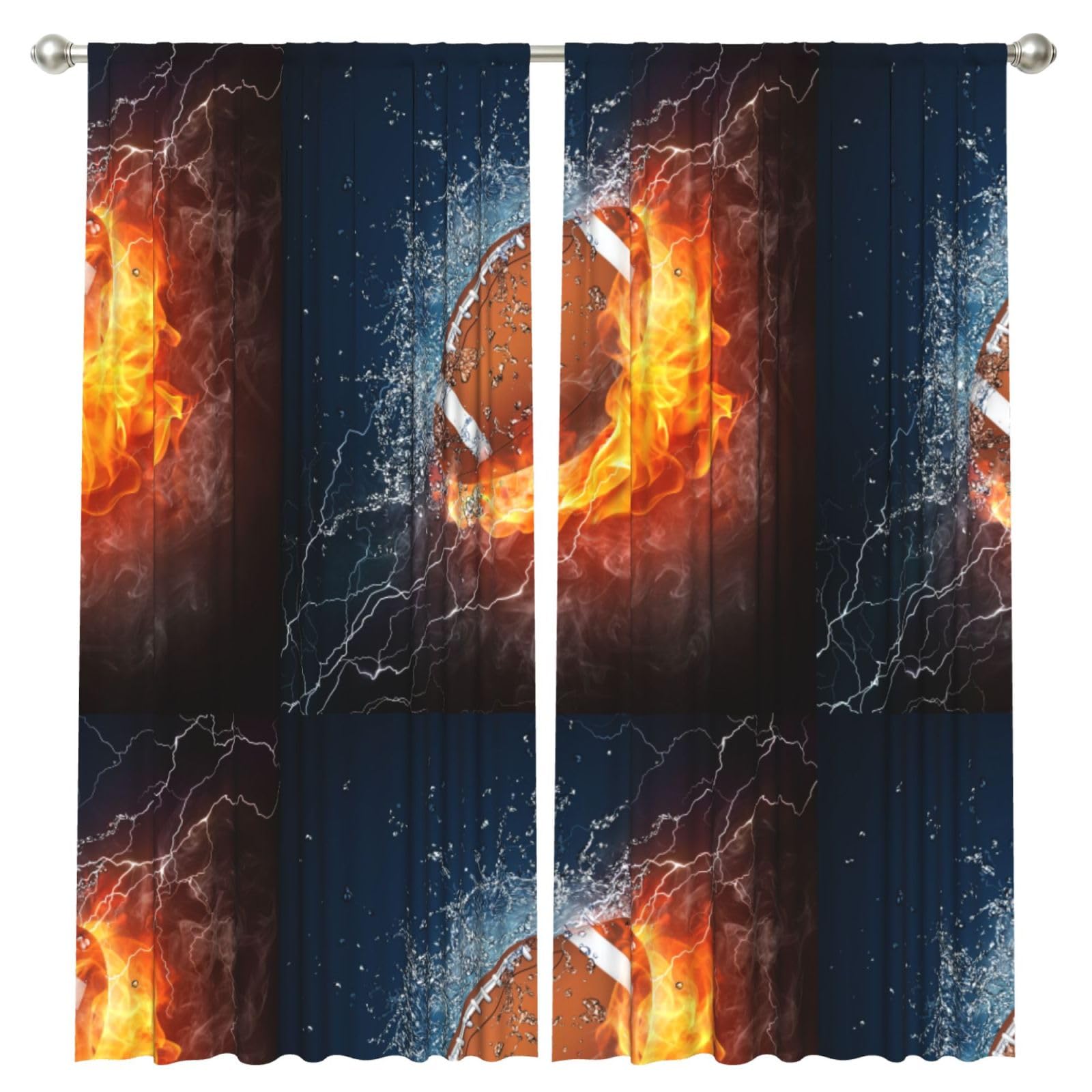 InOmak American Football In Fire And Water, 2 Panels Window Curtains 52 x 84 Inch Blackout Curtains for Living Room Bedroom