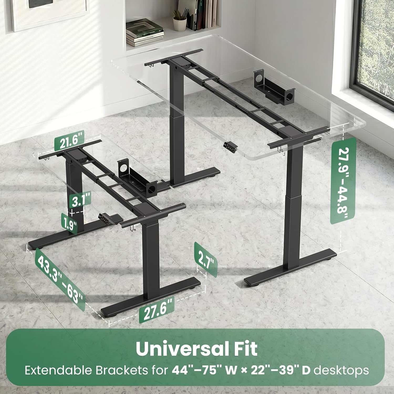 Dual Motor Electric Standing Desk Frame, 280 lbs Capacity Sit Stand Desk Legs for Tops up to 75", Height Adjustable Base with Power Strip, Memory Presets & Cable Tray, Black Frame Only