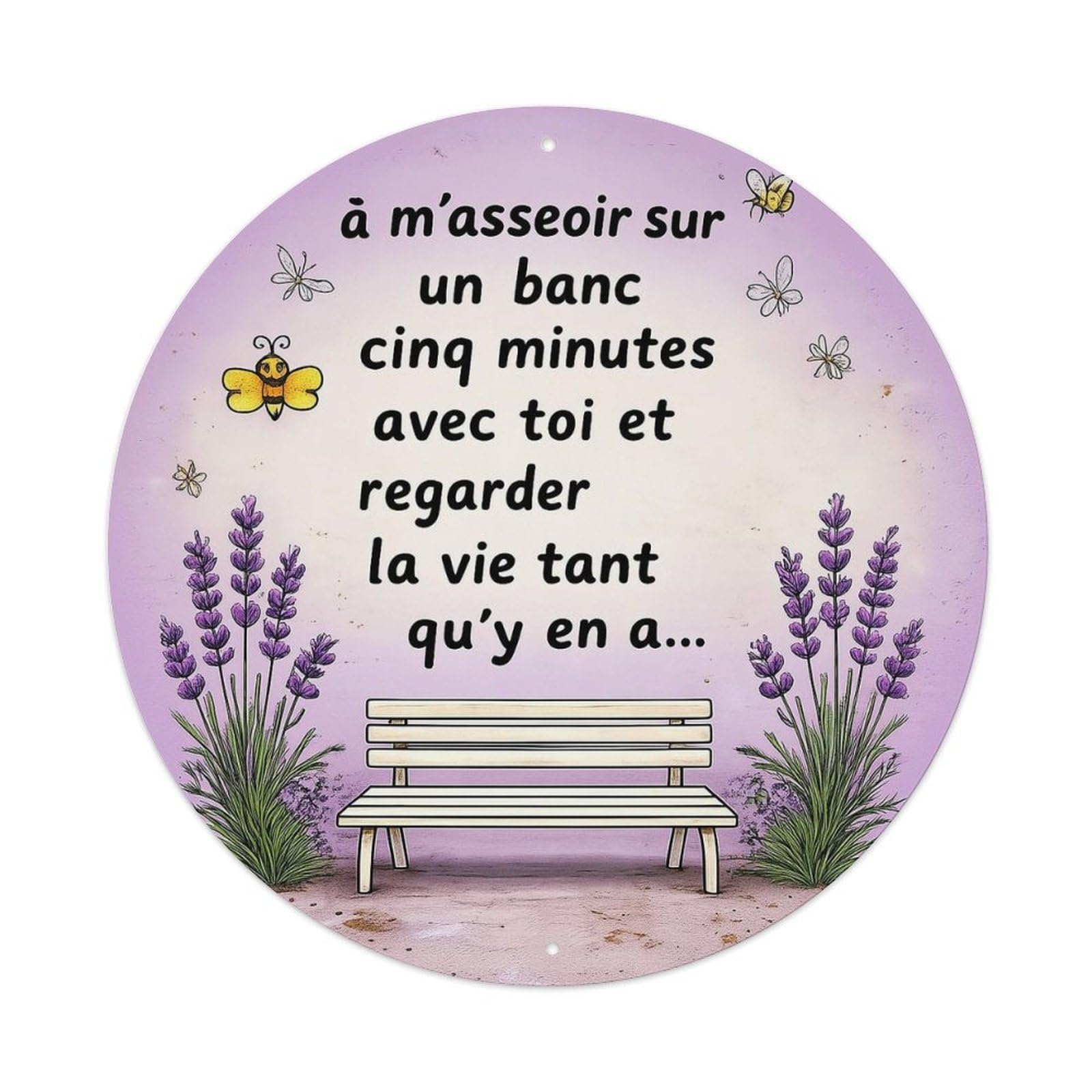 Bench Lavender Bees Flowers Sky Metal Tin Sign Plaque