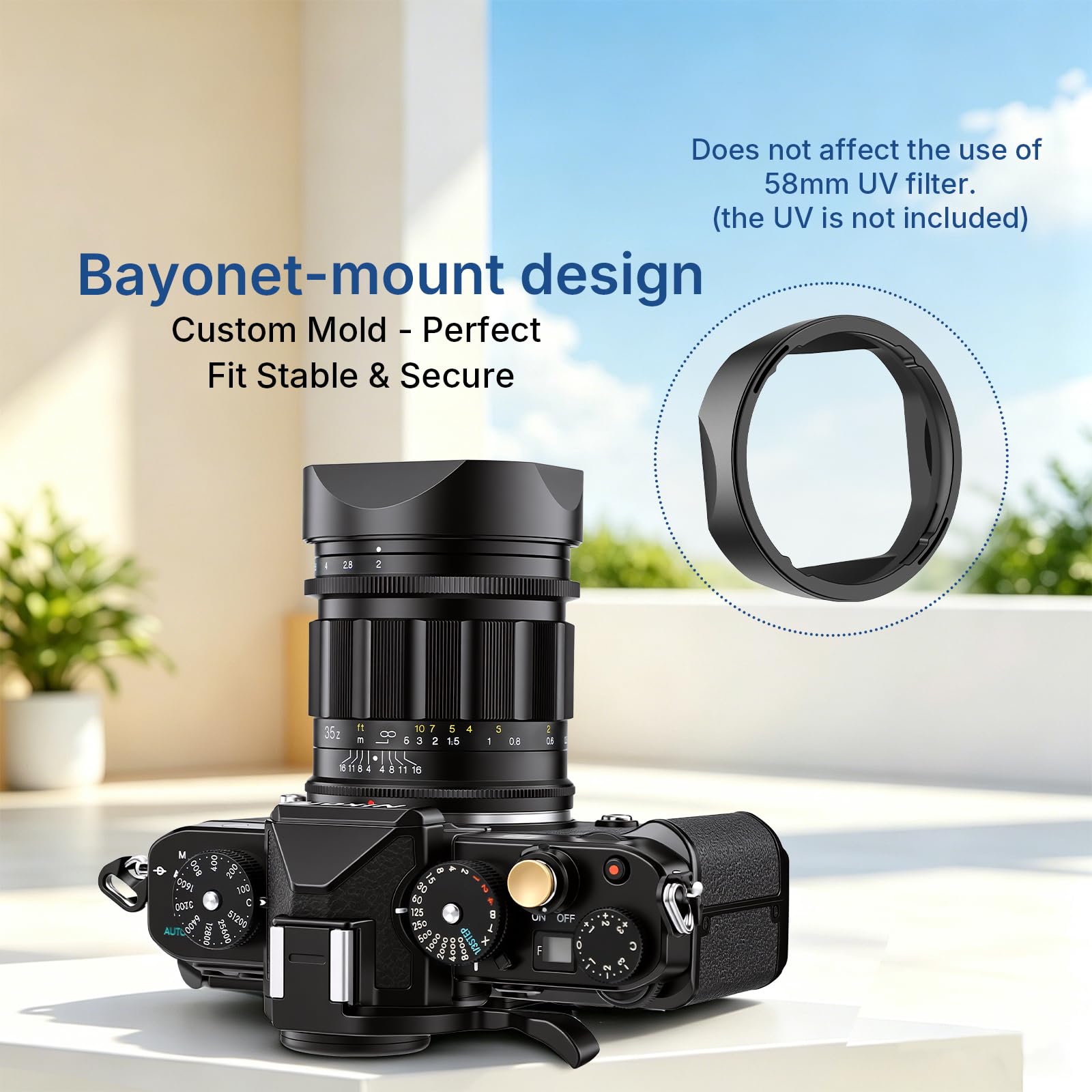 Haoge Pare-soleil carré en métal pour objectif Z 35 mm 50 mm f2 II pour Voigtlander APO-LANTHAR 50 mm 35 mm F2 Asphérique II Z Mount Accessoires d'objectif à baïonnette Noir, LH-35AAZ+Cap-35AAZ avec