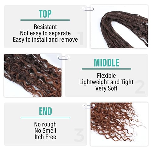 Miniatura 10 de Pouweney Extensiones de rastas texturizadas de 22 pulgadas, de doble extremo, rectas, color negro natural, rastas sintéticas de ganchillo temible