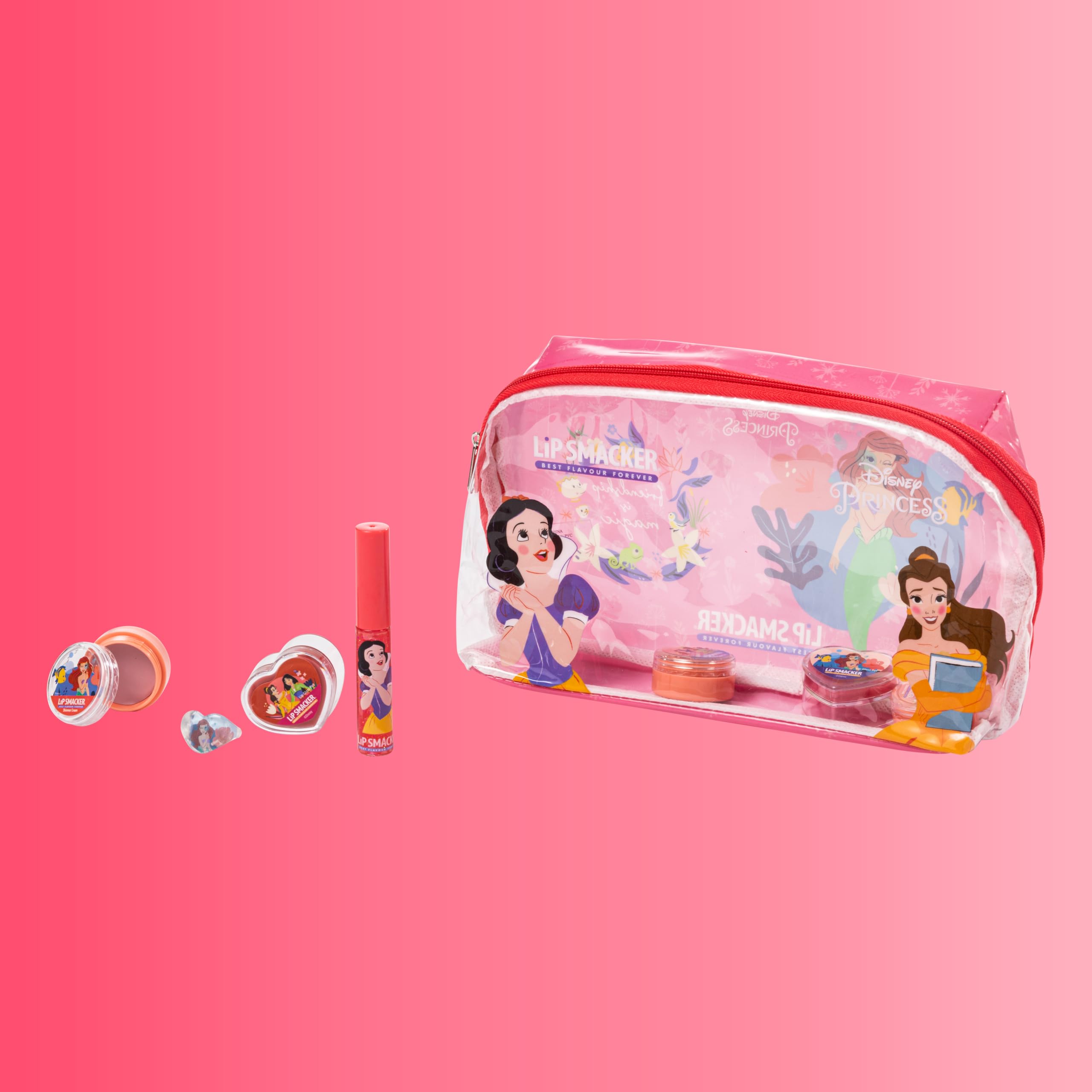 Lip Smacker Disney Princess Essential Make-up Bag, Set di Trucchi per Bambina con Lucidalabbra e Ombretti Luminosi, Accessori Beauty per Capelli e Trucco Inclusi