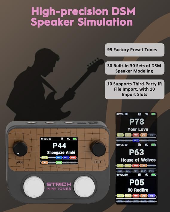 Pipe Tones Pocket Multi-Effects Processor for Guitar and Bass with 10 Effect Modules 125 Effects 40s Looper 100 Drum Patterns USB Audio Interface Wireless Control (Dark Gray)