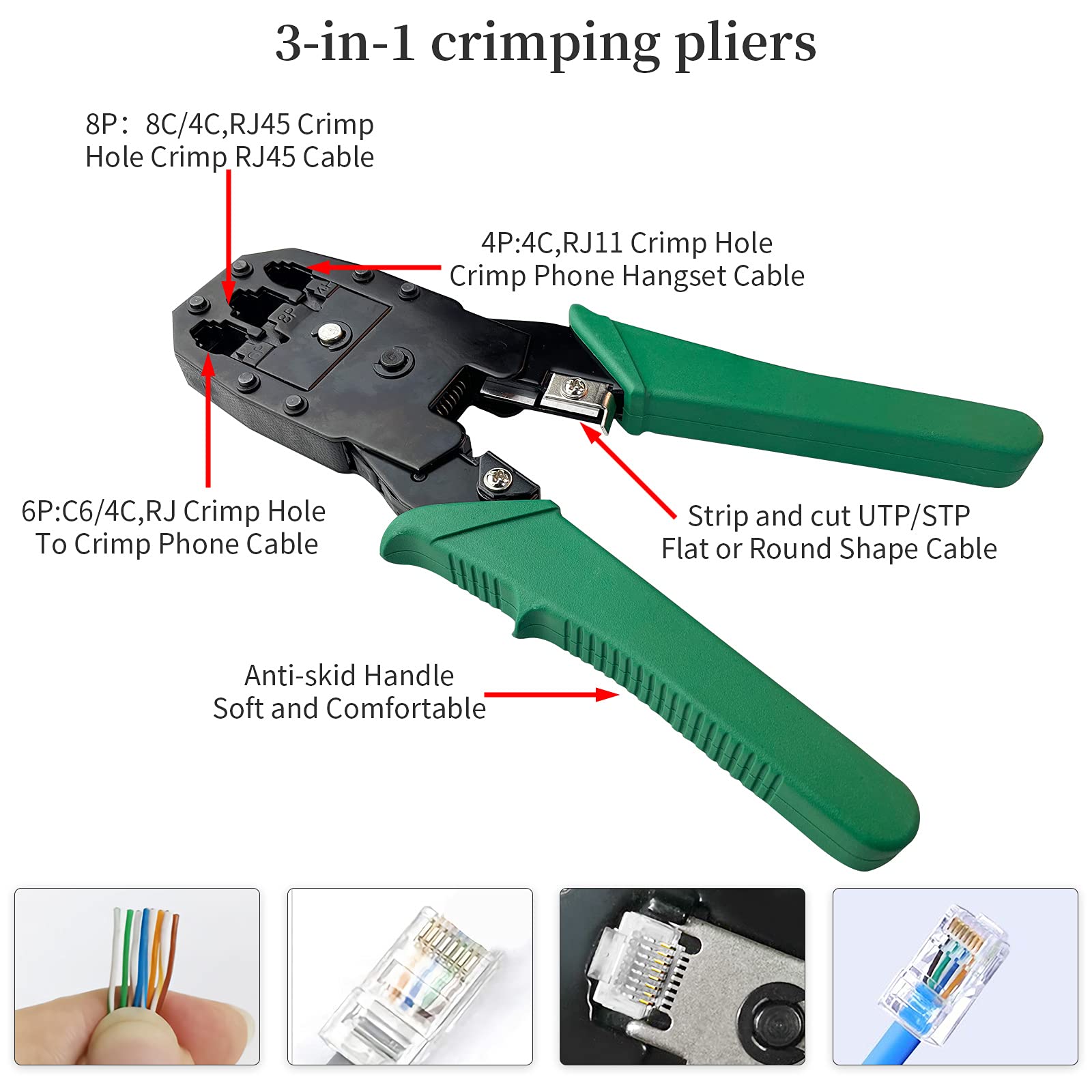eKL Kit d'outils portable pour réparation de câbles réseau RJ45 RJ11 Cat5e Cat6 8P8C 4P4C 6P6C Connecteurs Testeur Pince à sertir Pince à dénuder