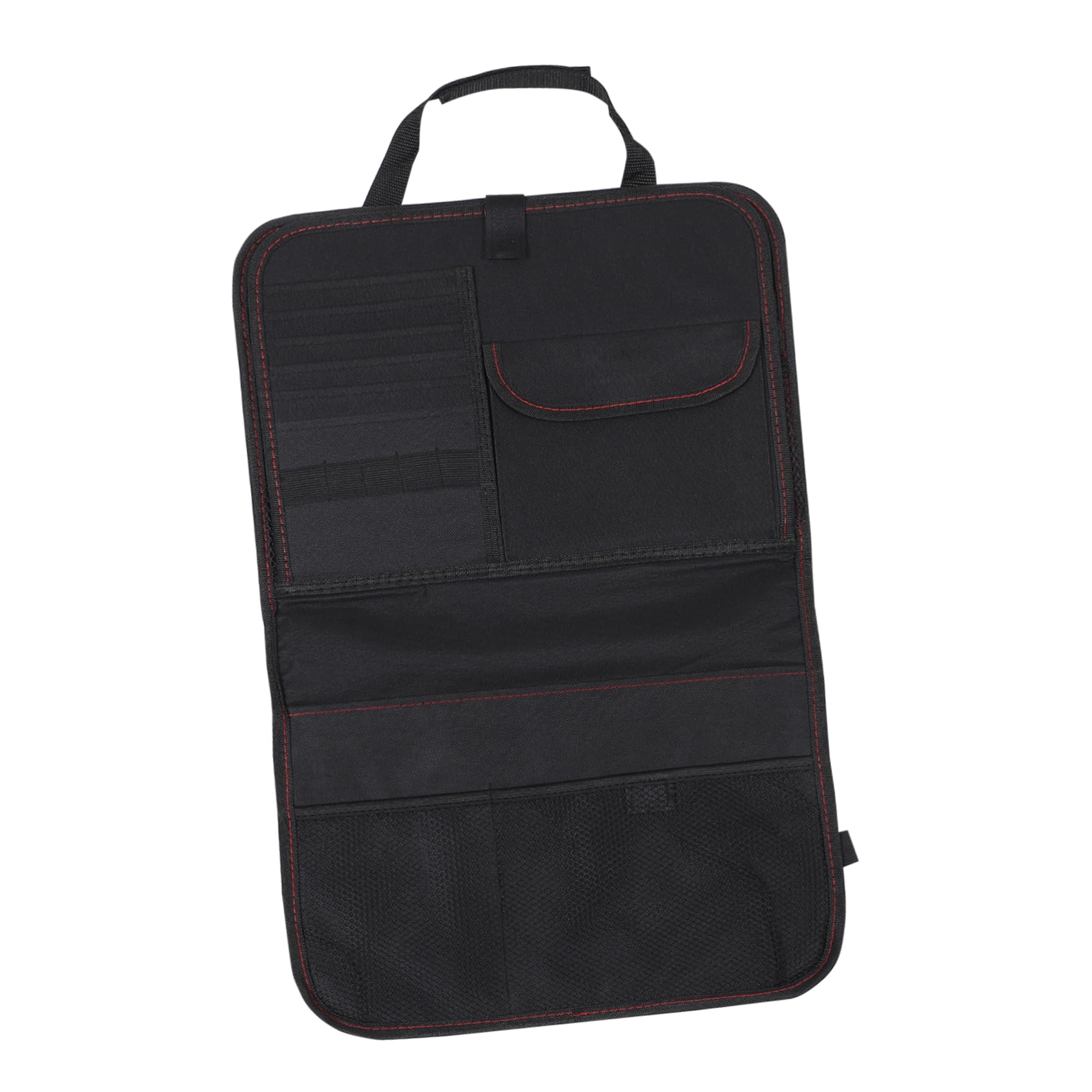 Organisateur de siège auto noir en tissu Oxford avec table pliante et pochette de rangement