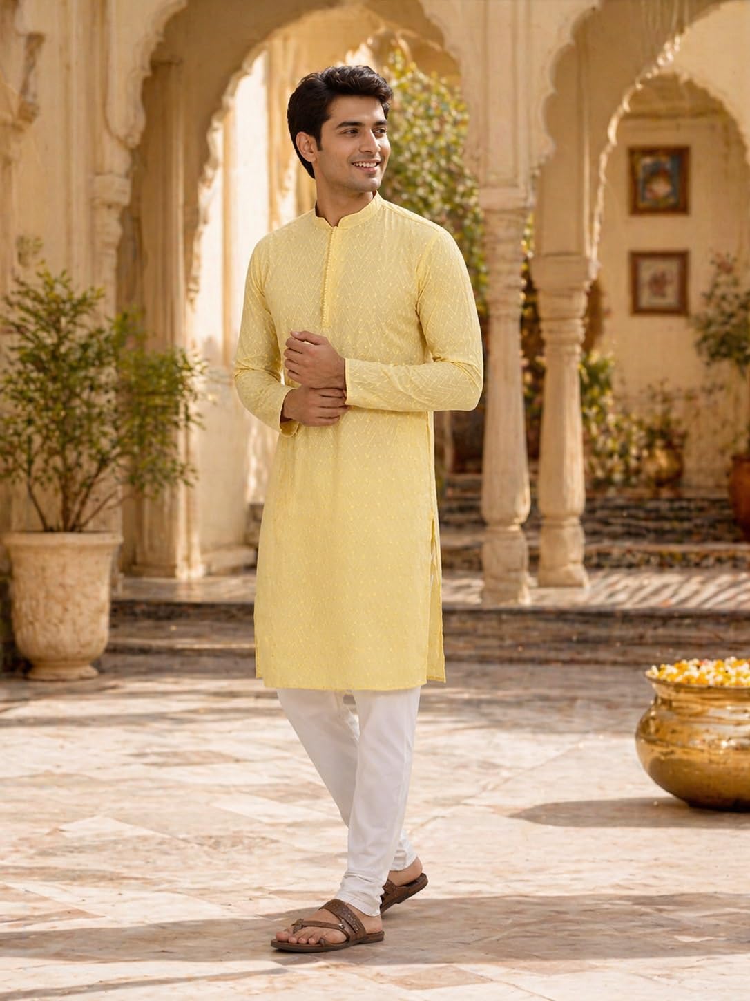 Sojanya (Since 1958 Men'S Pure Cotton Chikankari Only Long Kurta