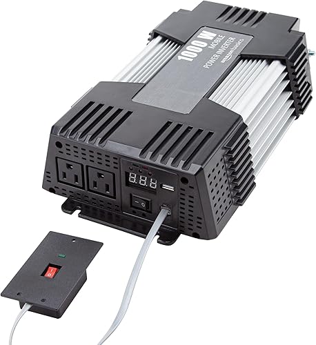 Miniatura 5 de Tienda Basics Inversor de corriente para automóvil de 1000 W de 12 V a 110 V para vehículos, gris, 13.81 x 7.44 x 3.07 pulgadas