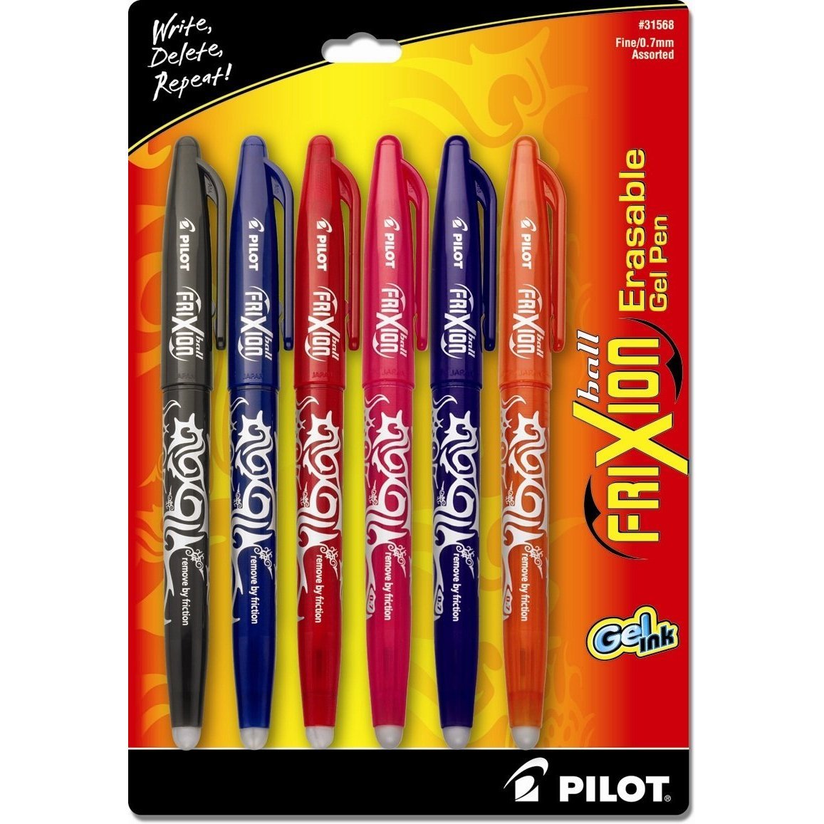 Pilot Frixion Rollerball Pen (Erasable) 6 Assorted Colours, 6 colours, 6 count (Pack of 1)